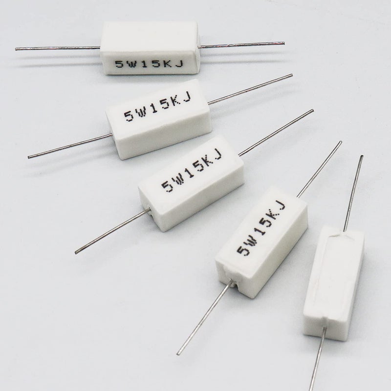 Dimlove Cement Resistor 10 PCS 5W 15K Ohm 5% Axial Lead Wire Resistor White Wound Fixed Ceramic Cement Resistors Wirewound Cement Power Resistors Flame Heat Moisture Resistance Precharge Horizontal Resistors - Image 4